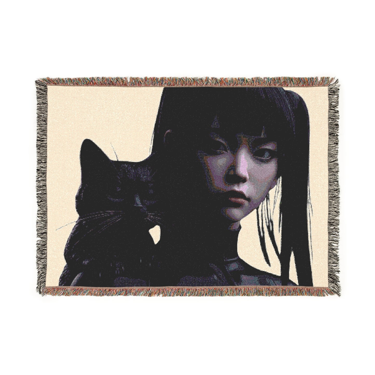 Kuroneko no Onna Woven Blanket – Elegant Cat Design Throw